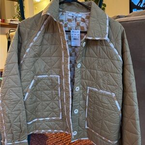 Madewell Olive Quilted Jacket with Cream Accents